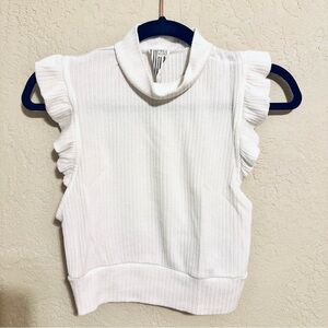 Free People White Ruffled Crop Top size Medium GUC